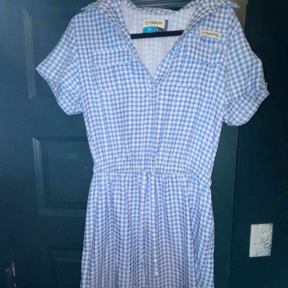 Magellan Outdoors Blue and White Checkered Shirt